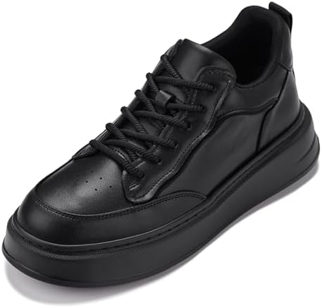 Black/Black Sole Light-Weight Lace-up Leather Chunky Sole Sneakers