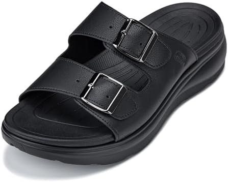 Black Buckle Ultra Light-weight Slip-on Comfort Sandals