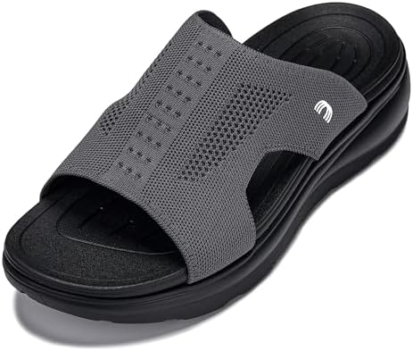 Black/Knitted Dark Grey Ultra Light-Weight Slip-on Comfort Sandals