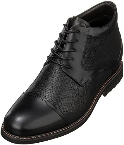 Black Leather Lace-up Cap-toe Boots with Inner Faux Fur