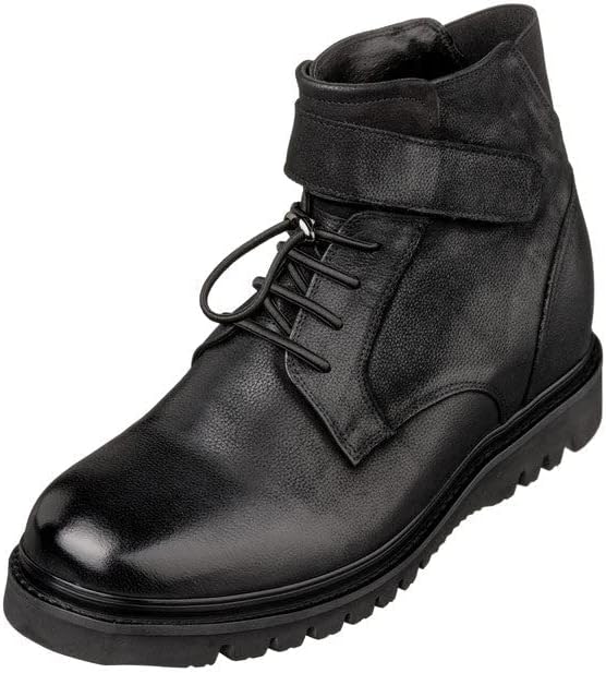 Black Leather Lace-up Work-Style Casual Boots