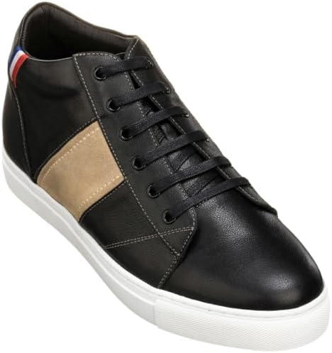 Black Leather Midtop Lace-up Casual Fashion Sneakers