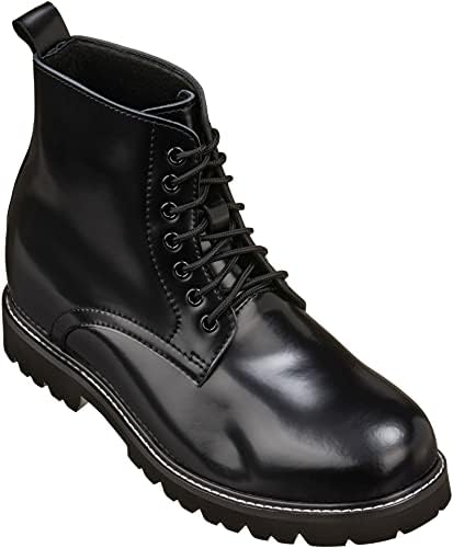 Black Leather Round-Toe Lace-up Work Boots