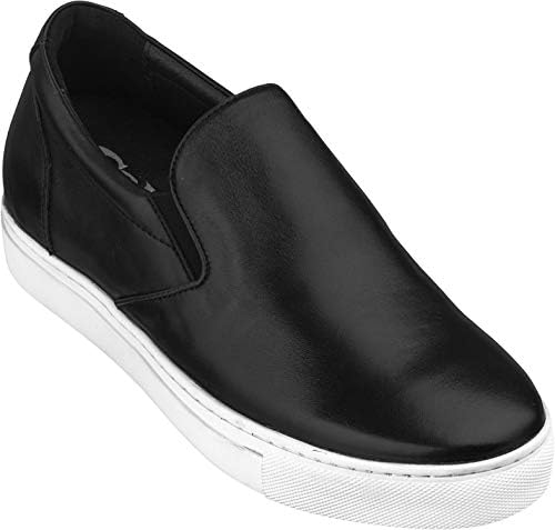 Black Leather Slip-on Lightweight Casual Loafers 2.4 Inch Lift