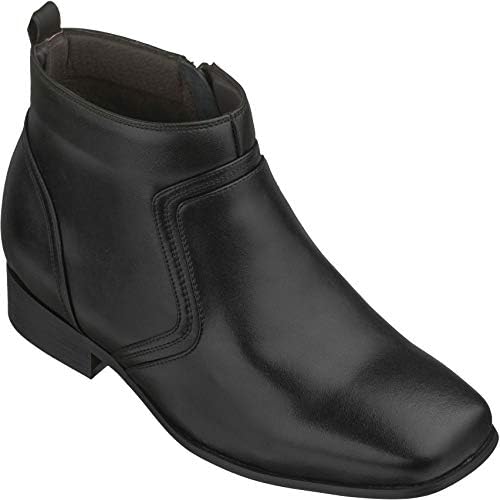 Black Leather Zip-up Square-toe Ankle Boots
