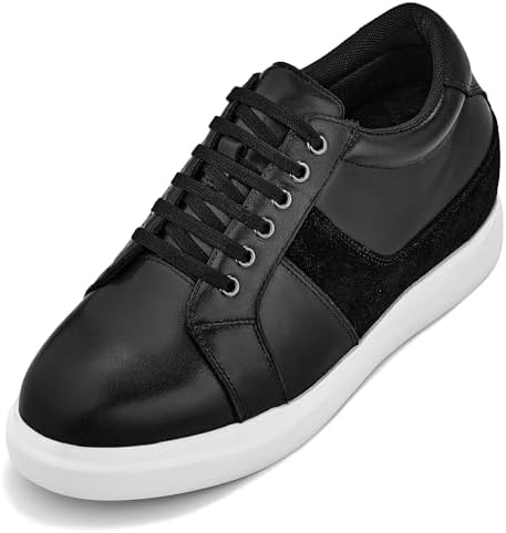 Black Lightweight Leather Lace-up Fashion Sneakers