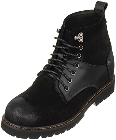 Black Nubuck Distressed Leather Round-Toe Lace-up Ankle Boots