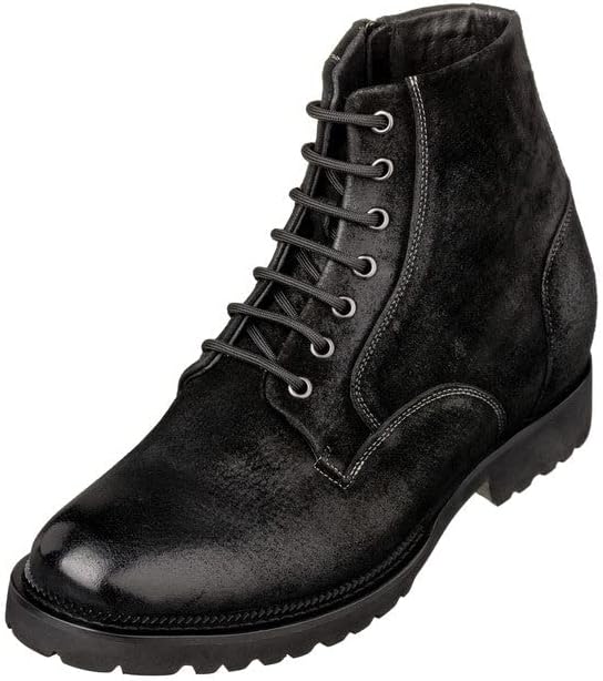 Black Nubuck Leather Lace-up/Zip-up Casual Boots