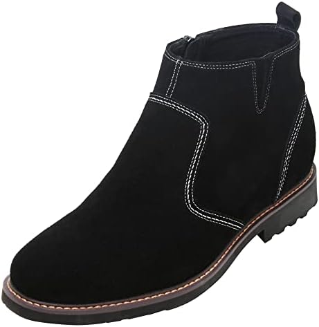 Black Nubuck Leather Mid-top Casual Zipper Boots
