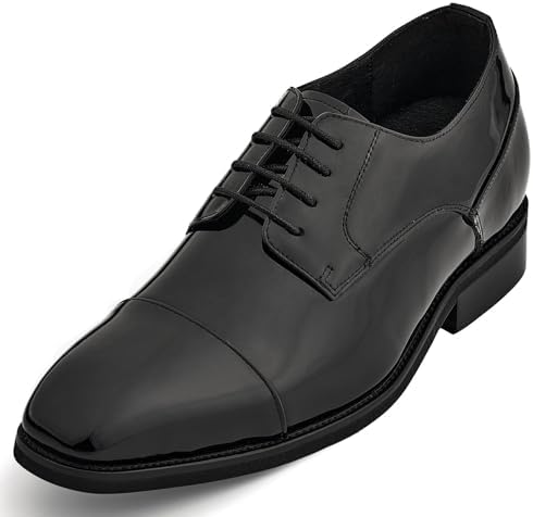 Black Patent Leather Lace-up Formal Dress Oxfords 3 Inch Lift