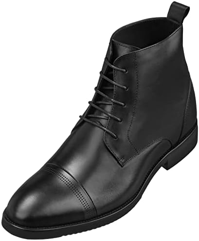 Black Premium Leather Lace-up Cap-Toe Dress Boots