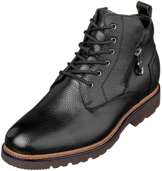 Black Premium Leather Lace-up Cap-Toe Dress Casual Boots