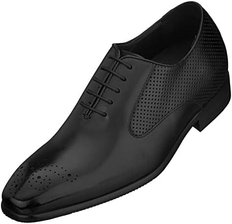 Black Premium Leather Lace-up Formal Oxfords 2.4 Inch Lift