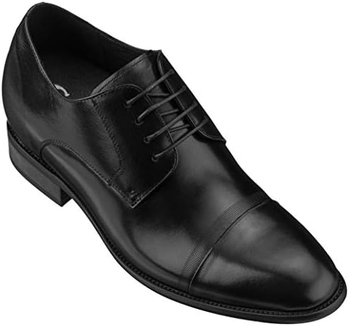 Black Premium Leather Lace-up Formal Oxfords 3 Inch Lift