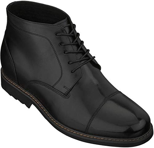 Black Premium Leather Lace-up High-top Ankle Boots 3.2 Inch Lift