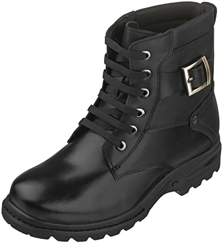 Black Premium Leather Lace-up High-top Ankle Boots