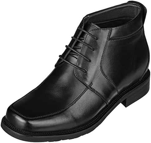 Black Premium Leather Lace-up Square-toe Ankle Boots