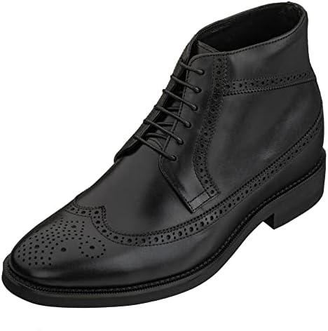 Black Premium Leather Lace-up Wing-Tip Dress Boots