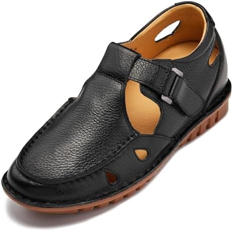 Black Premium Leather Lightweight Casual Fisherman Sandals