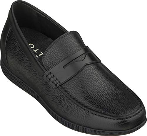 Black Premium Leather Slip-on Lightweight Casual Loafers 2.4 Inch Lift