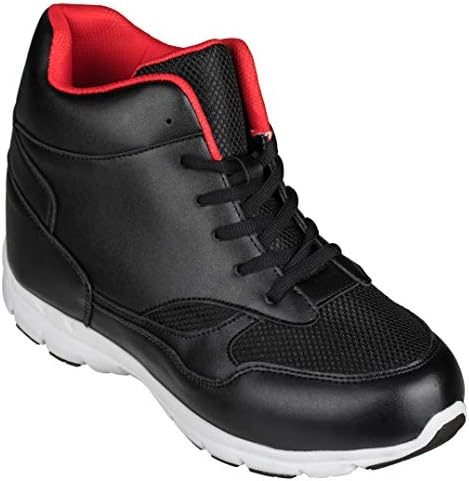 Black/Red Leather/Mesh Lace-up Sporty Trainers