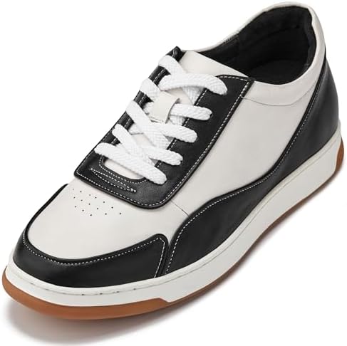 Black/White Premium Leather Lace-up Fashion Sneakers