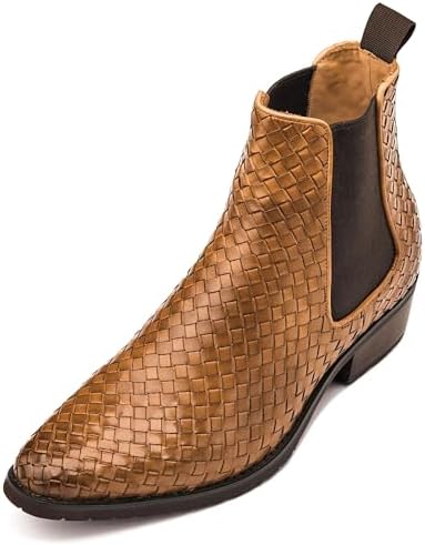 Brown Premium Leather Woven Slip-on Chelsea Ankle Boots