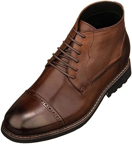 Coffee Brown Leather Lace-up Cap-toe Boots with Inner Faux Fur