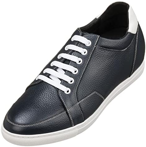 Dark Blue Leather Lace-up Casual Sneakers