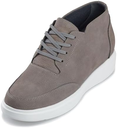 Grey Mid-Top Pebble Grain Nubuck Leather Casual Chunky Sole Boots