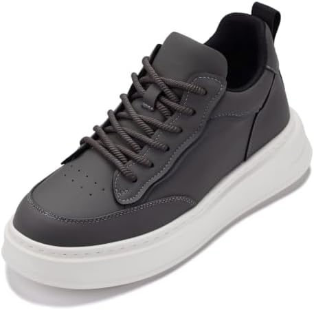 Grey/White Sole Light-Weight Lace-up Leather Chunky Sole Sneakers