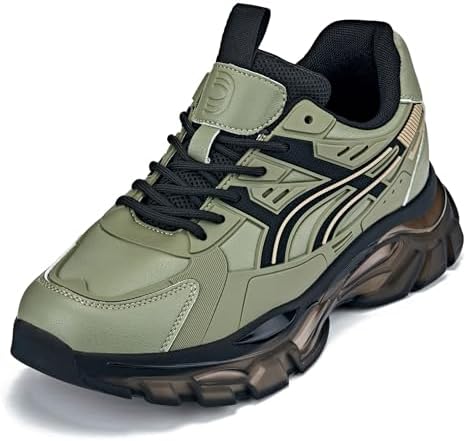 Khaki Green/Translucent Onyx Sole Chunky Sole Lace-up Sporty Sneakers