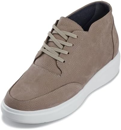 Khaki Mid-Top Pebble Grain Nubuck Leather Casual Chunky Sole Boots