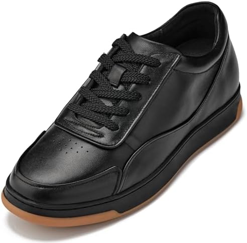 Noir/Black Premium Leather Lace-up Fashion Sneakers