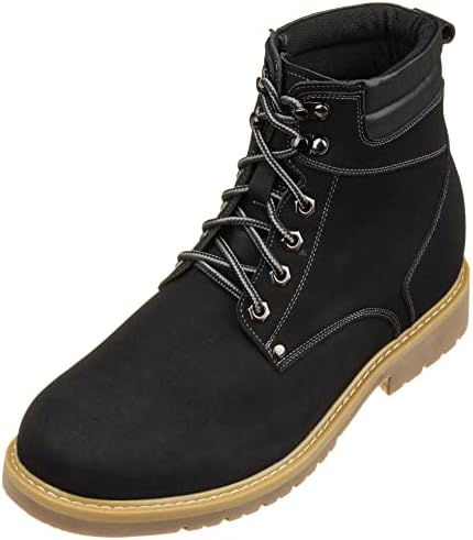 Nubuck Black Leather Lace-up Round-Toe Work Boots