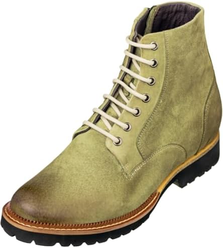 Olive Green Nubuck Leather Lace-up/Zip-up Casual Boots