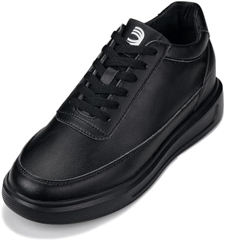 Pitch Black Light-Weight Lace-up Leather Sporty Sneakers