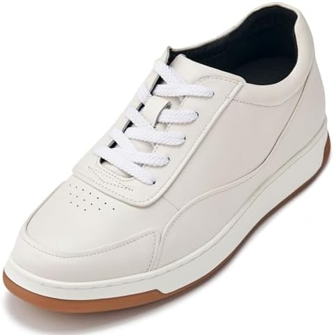 White Premium Leather Lace-up Fashion Sneakers 2.6 Inch Lift