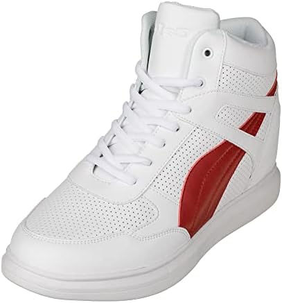 White/Red Leather Lace-up High-top Fashion Sneakers